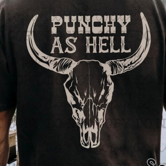 🐂 Punchy As Hell Western Graphic Tee  Cowboy Longhorn Skull Shirt, Rustic Rodeo - Picture 4 of 12